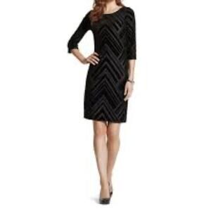 Chico's Velvet Burnout Dress Black Geometric Stretch Knee Length Size 0 = S = 4